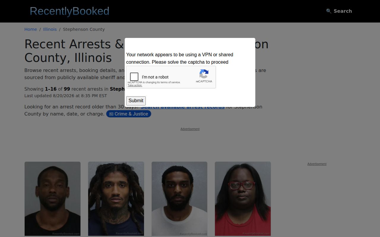 Recently Booked Stephenson County recent arrest page