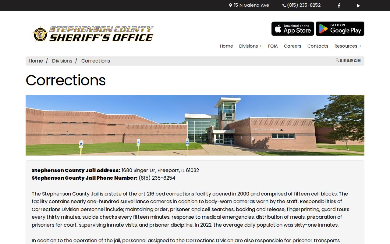 Stephenson County Jail booking and release information