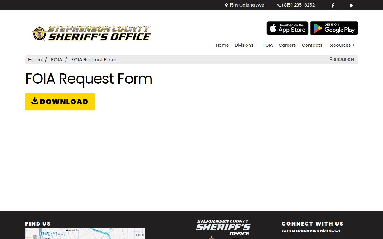 Stephenson County FOIA request form for booking records