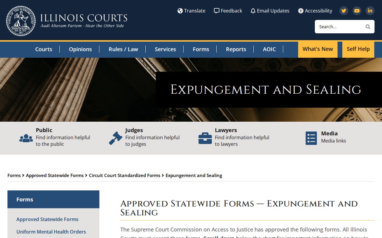 Illinois court expungement and sealing forms for Stephenson County records